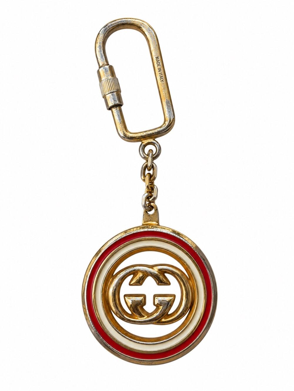 Vintage 1980s Gucci GG Logo Enamel Bag Charm Keychain Italy Rare Collectors Gift